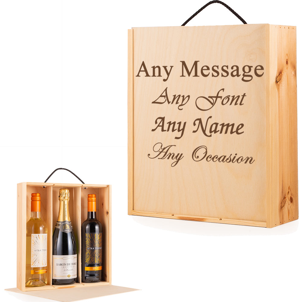 Engraved 3 Bottle Wooden Wine Box Image 2