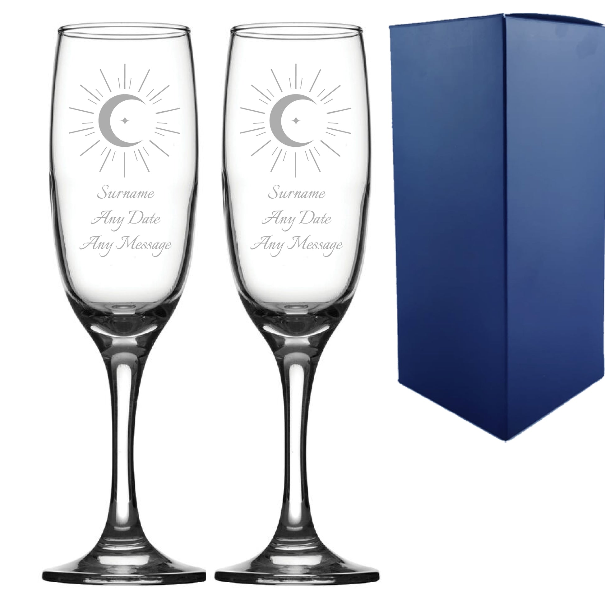 Engraved Wedding Champagne Set, Celestial, Any Message, 7.5oz/221ml Image 1