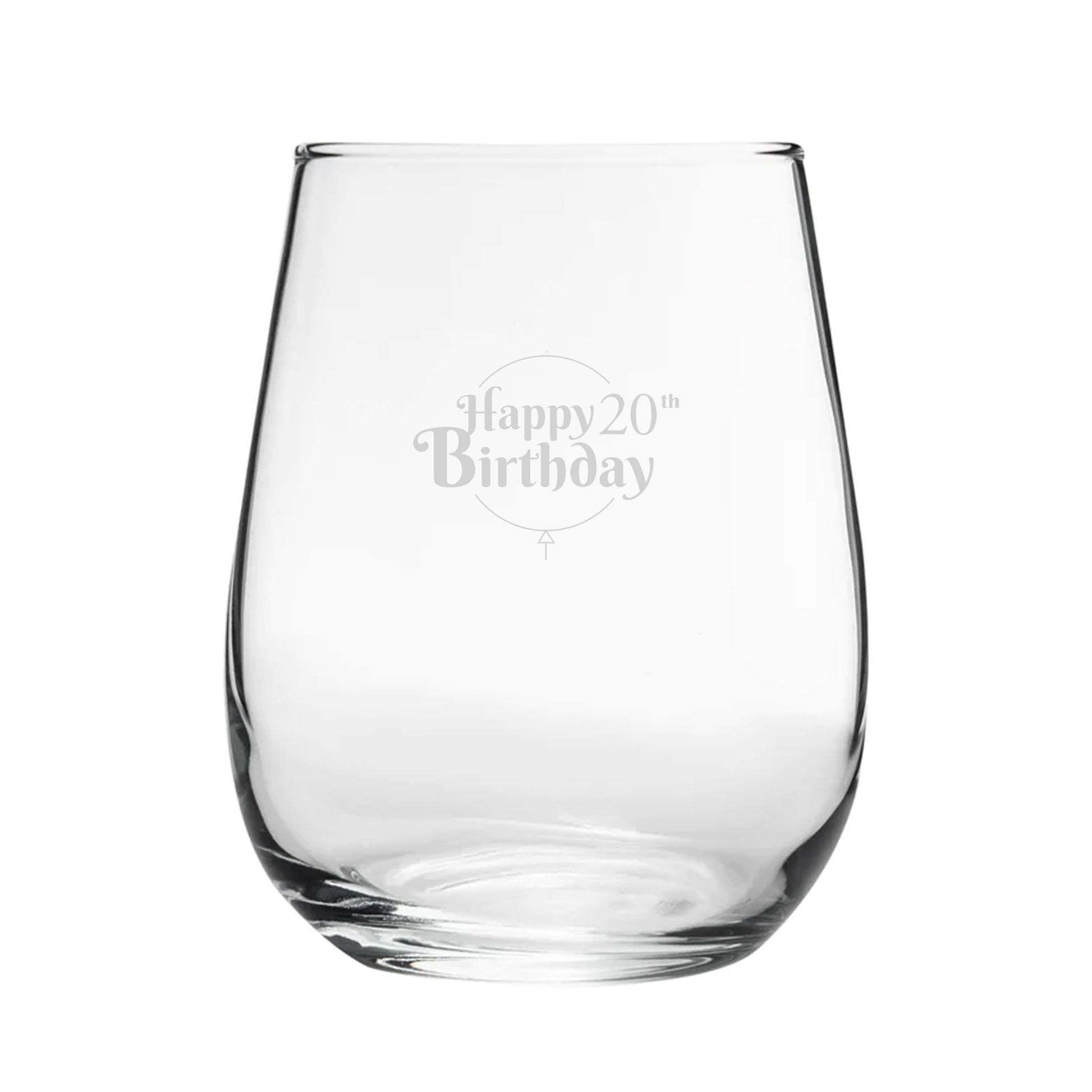 Happy 20th Birthday Balloon Design - Engraved Novelty Stemless Wine Gin Tumbler Image 1