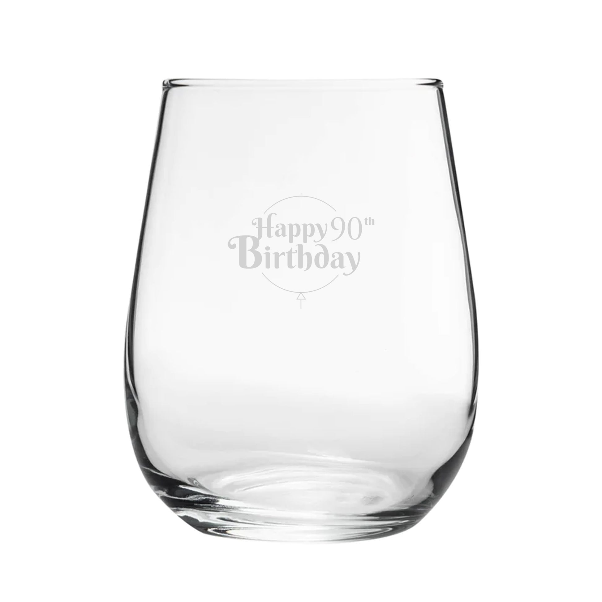 Happy 90th Birthday Balloon Design - Engraved Novelty Stemless Wine Gin Tumbler Image 1