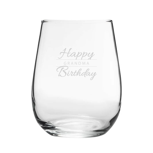 Happy Birthday Grandma Modern Design - Engraved Novelty Stemless Wine Gin Tumbler Image 1