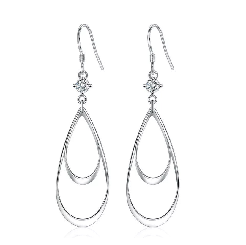 925 Sterling Silver Hollow Water Drop Shaped Hook Earrings