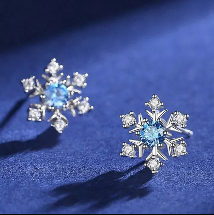 Crystal Snowflakes 925 Sterling Silver Stud Earrings Women Girls Gift