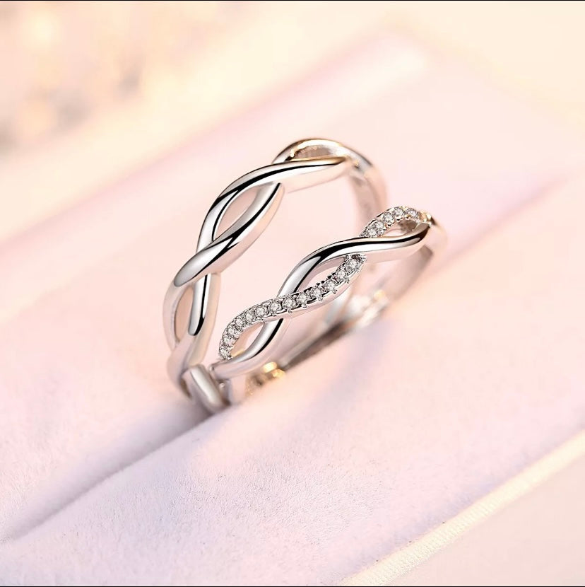 925 Sterling Silver Crystal Twisted Adjustable Ring Women Mens Jewellery Gift