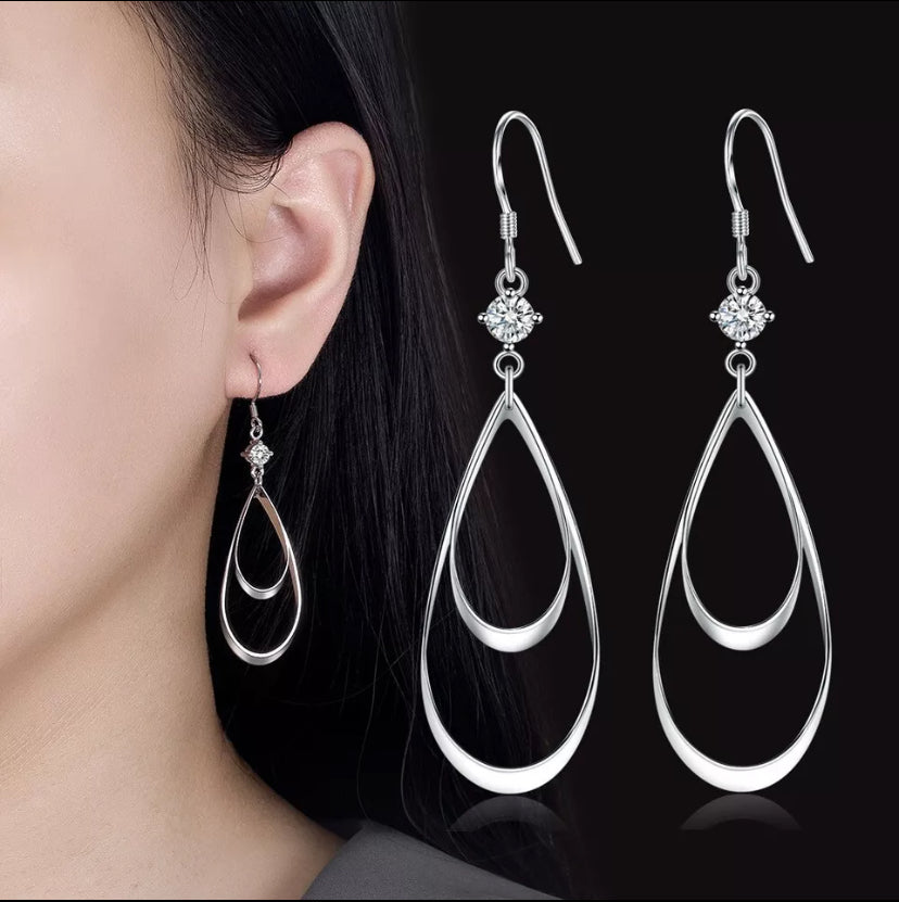 925 Sterling Silver Hollow Water Drop Shaped Hook Earrings