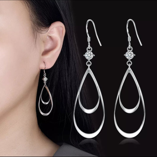 925 Sterling Silver Hollow Water Drop Shaped Hook Earrings