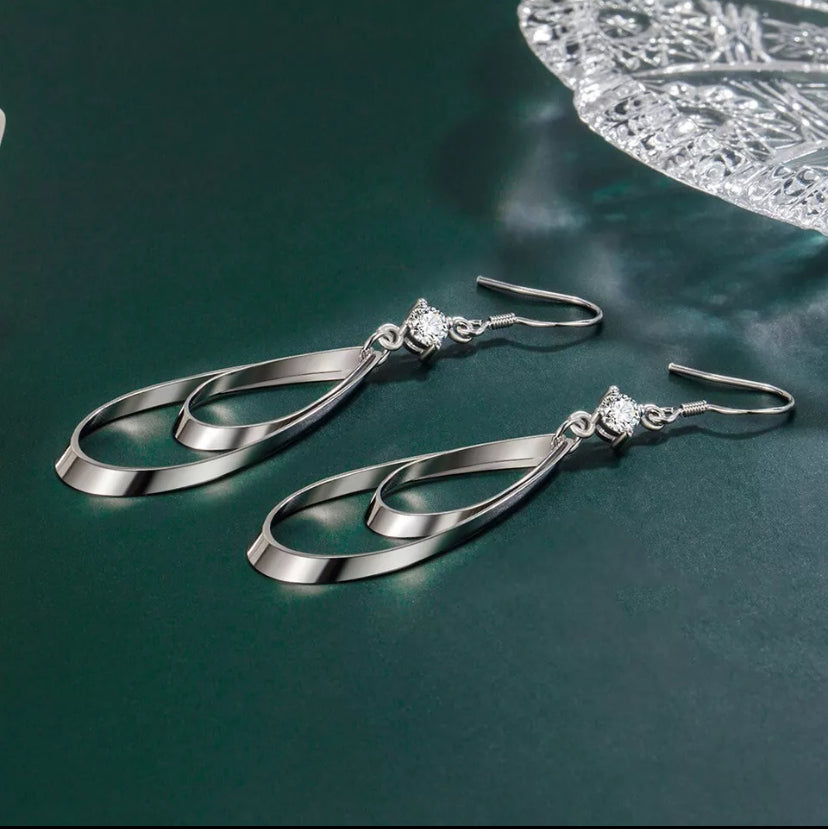 925 Sterling Silver Hollow Water Drop Shaped Hook Earrings