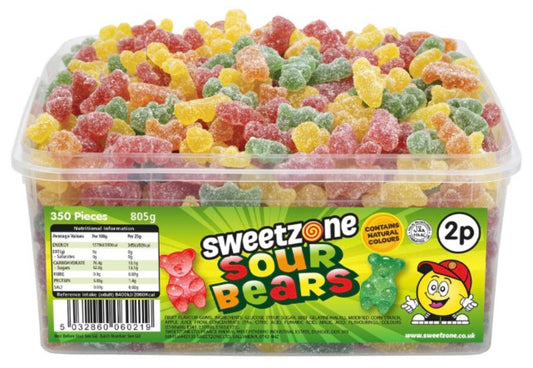 Sour Bears 800g TUB - 1H043) Halal Sweets Cola Bottles, Sour Suckers, Twin Cherries 800g Tubs HMC Certified