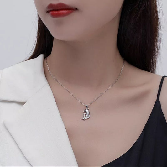 925 Sterling Silver Dolphin Crystal Heart Pendant Necklace Women Jewellery Gift