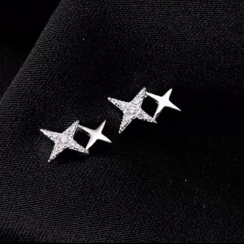 925 Sterling Silver Crystal Star Linked Stud Earrings