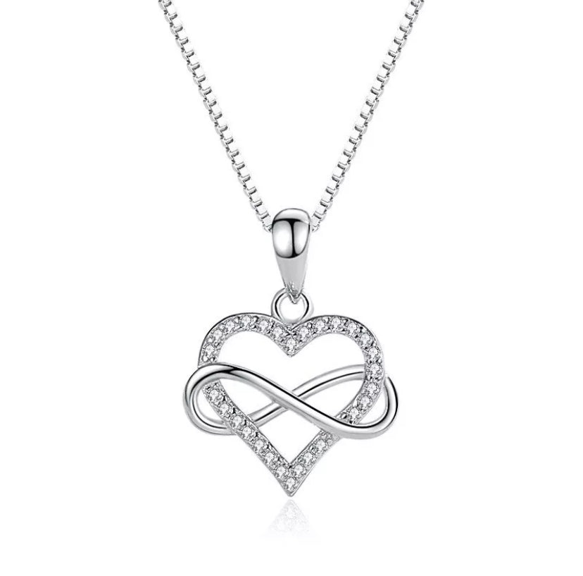 925 Sterling Silver Crystal Heart Pendant Necklace Women Girls Jewellery Gift