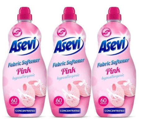 Asevi Fabric Softener, Laundry Conditioner, Liquid Fabric Softener, 1.5L, 60 Washes, Pink (Pack of 3)