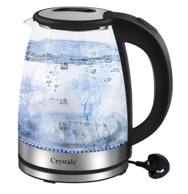 1.8L Electric Kettle Glass 360 Blue LED Illuminated Portable Jug 1500W