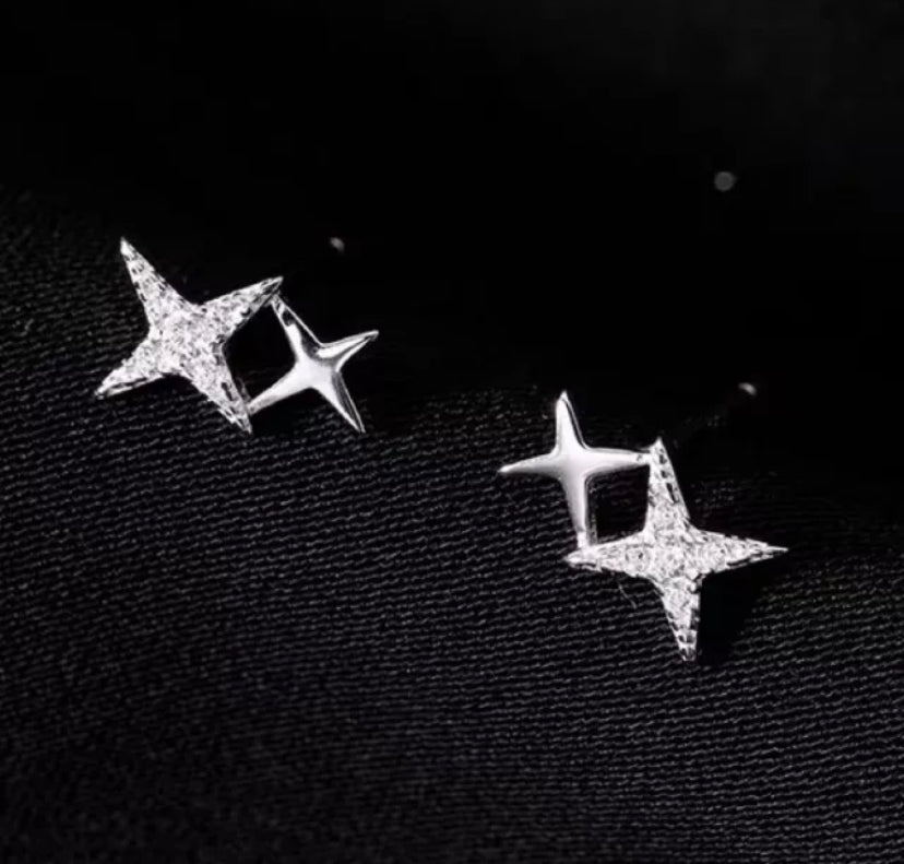 925 Sterling Silver Crystal Star Linked Stud Earrings