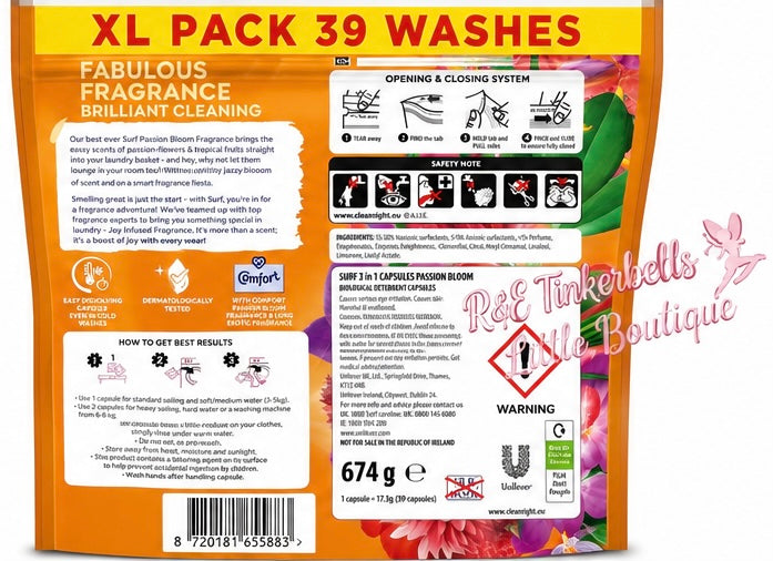 Surf 3 in 1 Laundry Washing Detergent Capsules Passion Bloom, 117 W