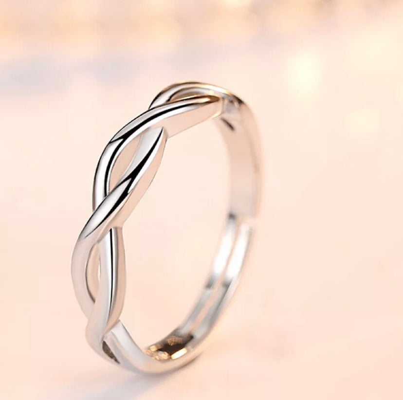 925 Sterling Silver Crystal Twisted Adjustable Ring Women Mens Jewellery Gift