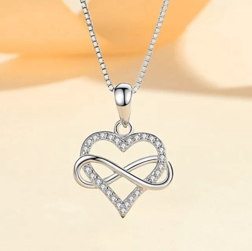 925 Sterling Silver Crystal Heart Pendant Necklace Women Girls Jewellery Gift