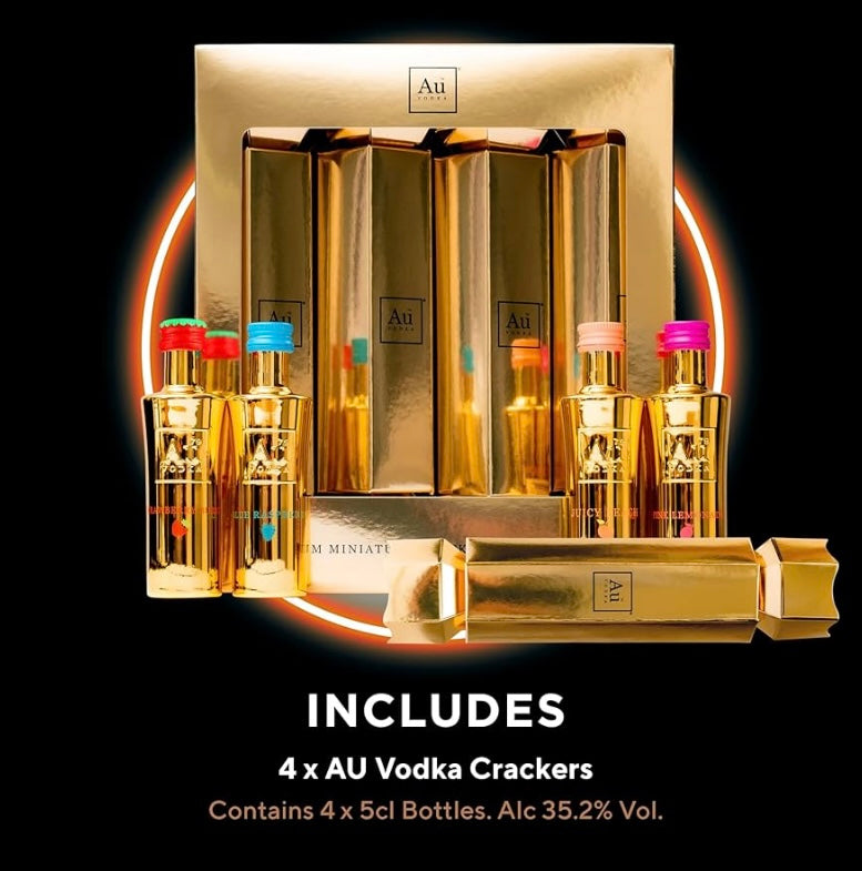 Au Vodka Christmas Crackers, Alcohol Miniatures, 4 x 5 cl