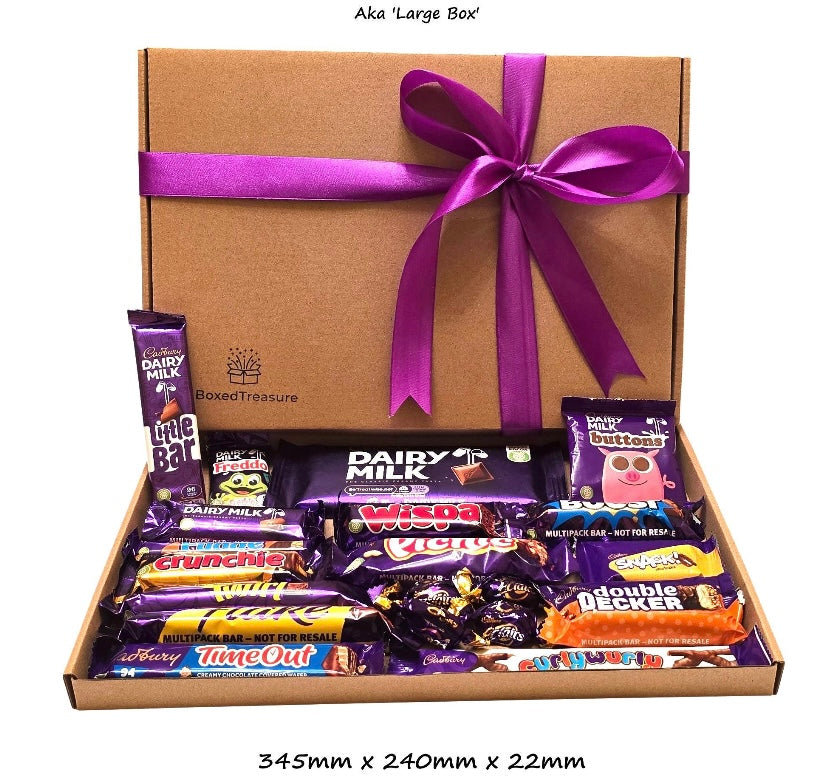 Cadbury Chocolate Bar Gift Box, , Ribbon Choice, Hamper, Birthday Gift, Hug in a box, Letterbox Gift,