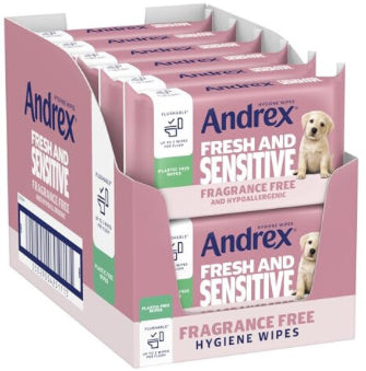 Andrex Fresh and Sensitive Hygiene Wipes, 12 Pack; Flushable Moist Toilet Tissue, Hypoallergenic and Fragrance Free Wet Wipes for Sensitive Skin (Pack