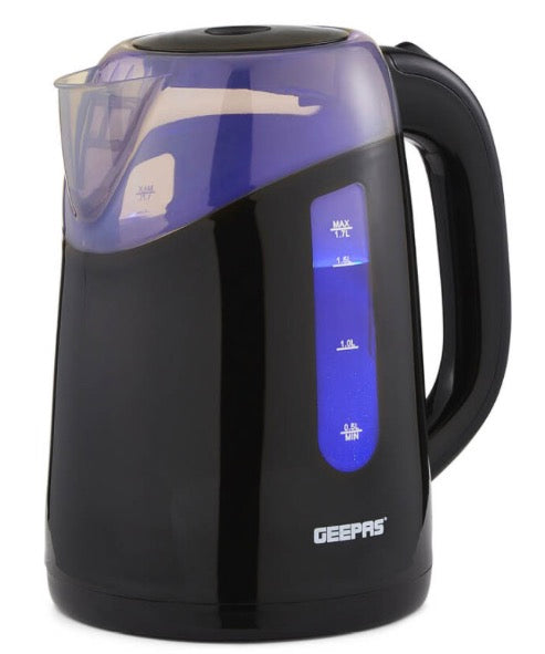 Geepas 2200W Illuminating Electric Kettle 1.7L Auto Shut Off Cordless, Black