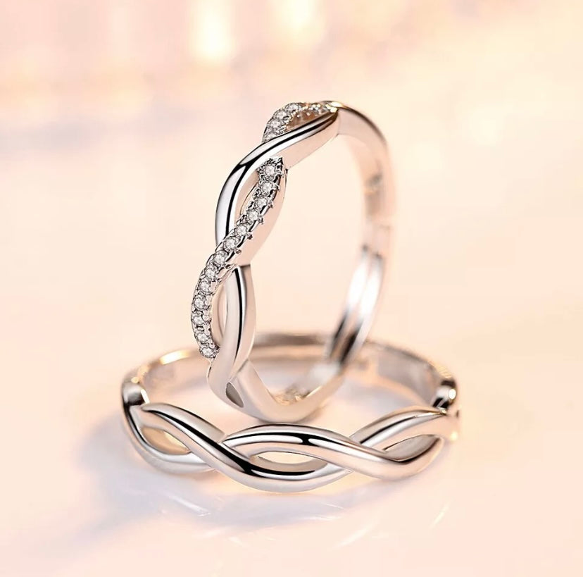 925 Sterling Silver Crystal Twisted Adjustable Ring Women Mens Jewellery Gift