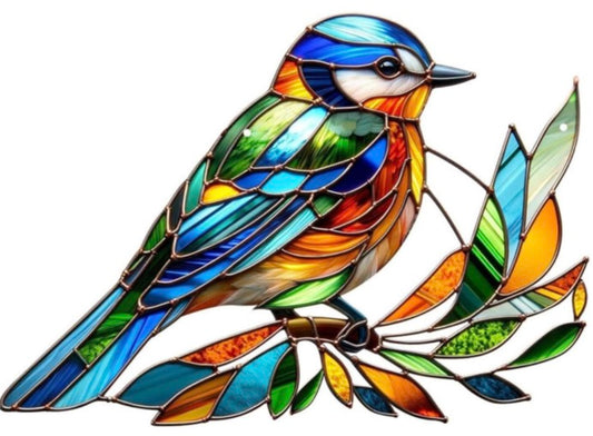 Sun Catchers Stained Glass Birds 7.9x5.5 Colorful Acrylic Window Hanging with Metal Chain Decorative Home Decor