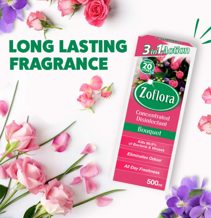Zoflora Bouquet 500ml, Concentrated Antibacterial Disinfectant, All Purpose Cleaner, Surface Cleaning Solution, Kills Bacteria and Viruses (Pack 2)