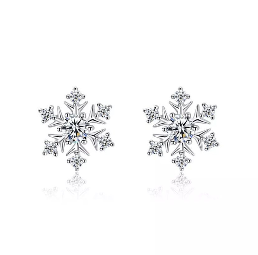 Crystal Snowflakes 925 Sterling Silver Stud Earrings Women Girls Gift