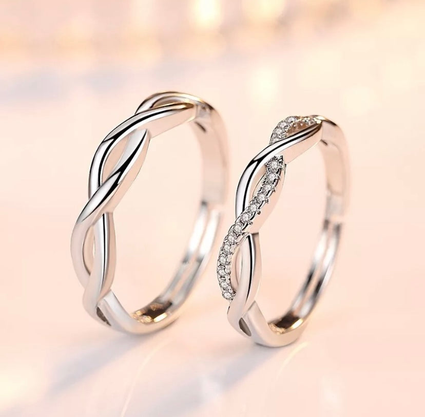 925 Sterling Silver Crystal Twisted Adjustable Ring Women Mens Jewellery Gift