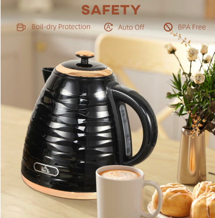 HOMCOM Electric Kettle, Fast Boil, 1.7L, 3kW, Swivel, Black Ripple