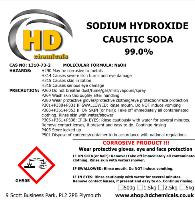 (1500g (1.5kg)) Caustic Soda Sodium Hydroxide Lye 99% Soap, Drains