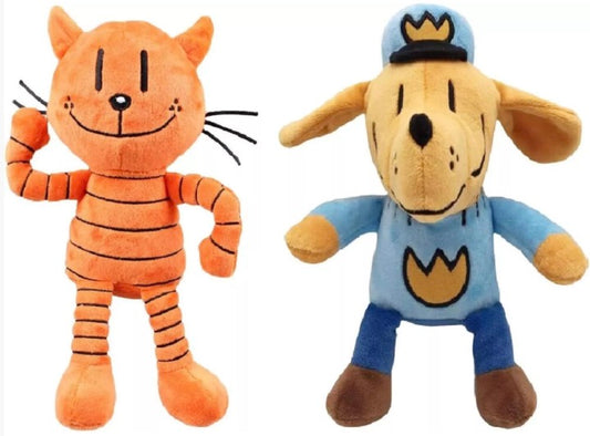 (2 Piece Set)Dogman&Dog Man's Li'l Petey,Funny Detective-Dog Stuffed Toy,Cute Companion Doll