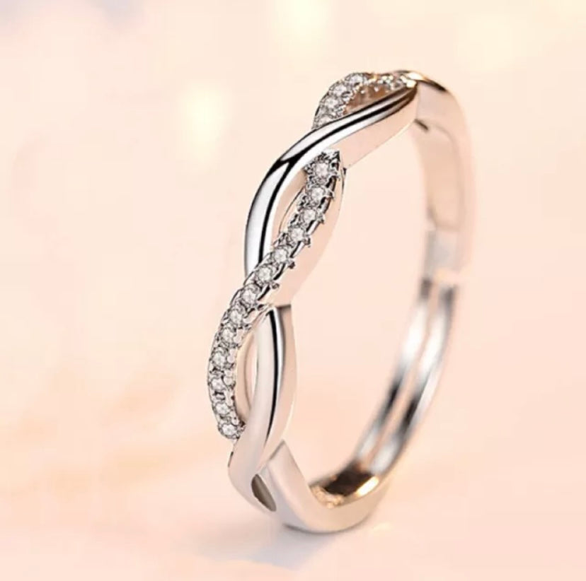 925 Sterling Silver Crystal Twisted Adjustable Ring Women Mens Jewellery Gift