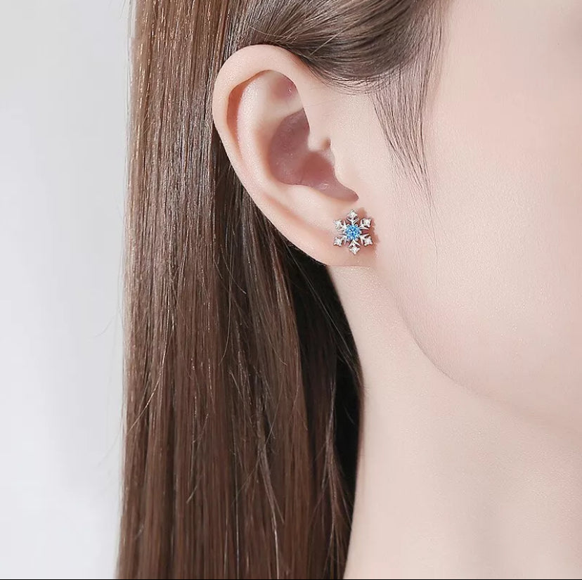 Crystal Snowflakes 925 Sterling Silver Stud Earrings Women Girls Gift