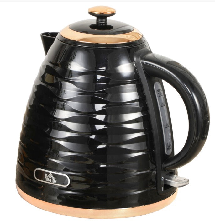 HOMCOM Electric Kettle, Fast Boil, 1.7L, 3kW, Swivel, Black Ripple