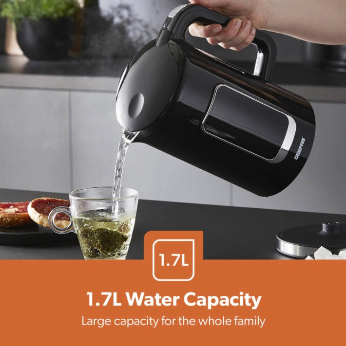 Geepas Electric Kettle 2200W ,1.7L Jug, 5 Temperature Settings, Black