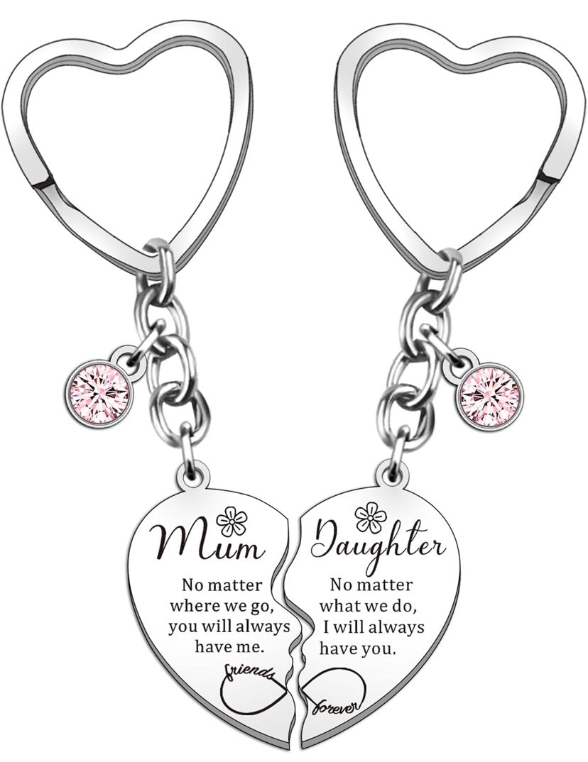 2 Pcs Mother Daughter Heart Matching Keyring Keychain Set Gifts For Mum Mothers Day Birthday Christmas Presents From Daughter
