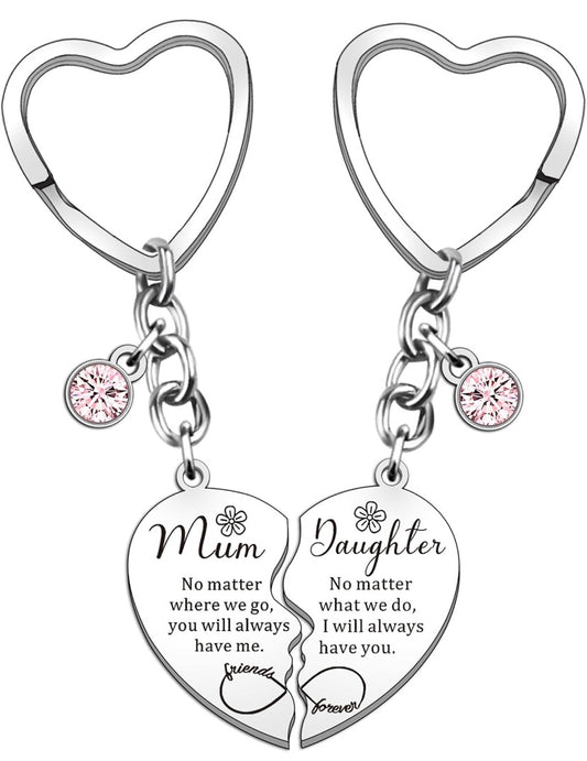 2 Pcs Mother Daughter Heart Matching Keyring Keychain Set Gifts For Mum Mothers Day Birthday Christmas Presents From Daughter
