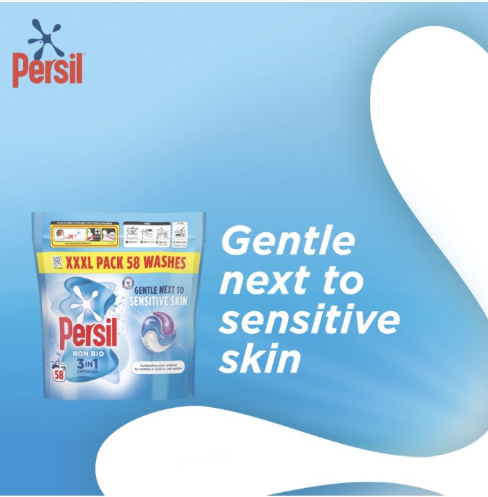 Persil Non Bio 3 in 1 Washing Capsules laundry capsules gentle next to sensitive skin for outstanding stain removal in quick & cold washes 58 washes