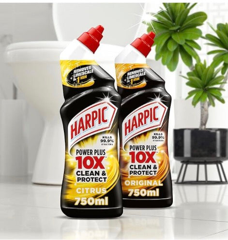 Harpic Power Plus Citrus 3x750ml & Fairy Original Washing Up Liquid 3x900ml - Powerful Cleaning Bundle for Household