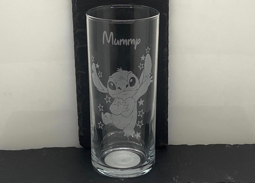 Disney Stitch, Angel And Lilo Highball Glass Designs Engraved And Personalised