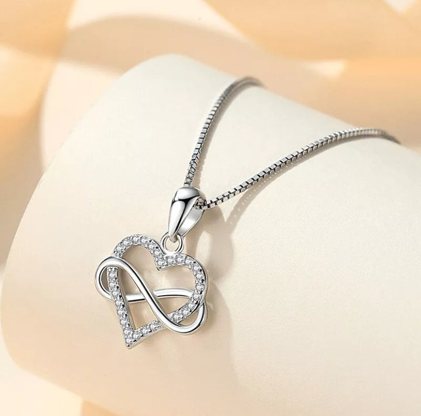 925 Sterling Silver Crystal Heart Pendant Necklace Women Girls Jewellery Gift