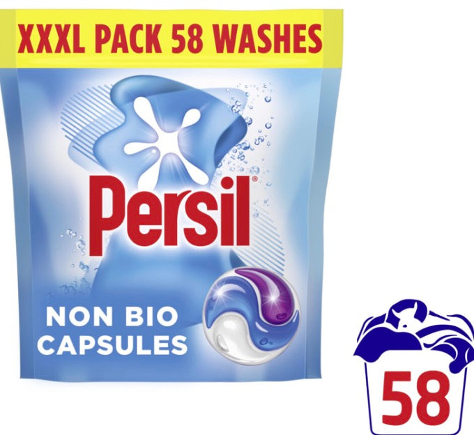 Persil Non Bio 3 in 1 Washing Capsules laundry capsules gentle next to sensitive skin for outstanding stain removal in quick & cold washes 58 washes