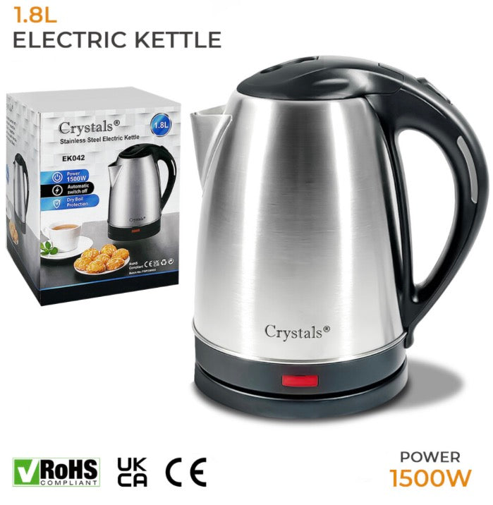 1.8L Electric Kettle Stainless Steel 360 Red Light Portable Jug 1500W