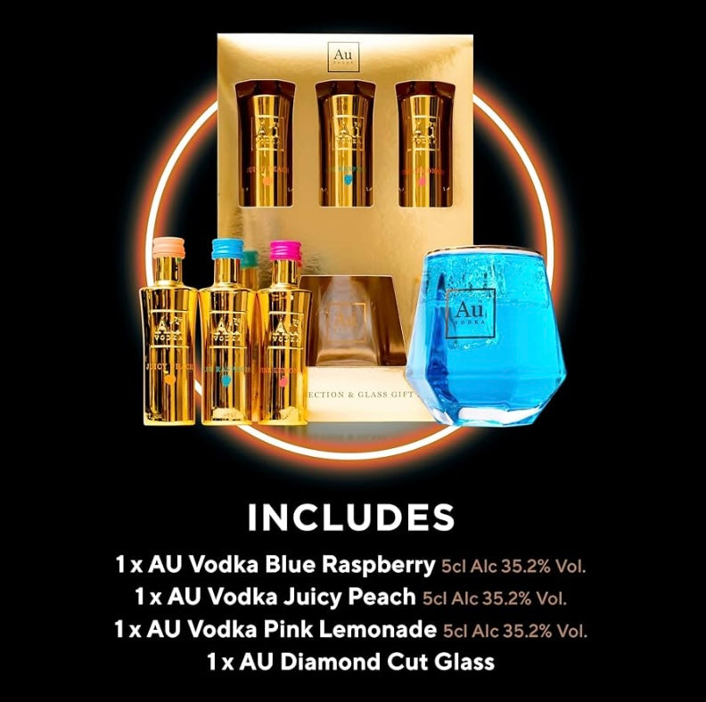 Au Vodka Gift Set, Blue Raspberry, Peach & Pink Lemonade, 3 x 5 cl