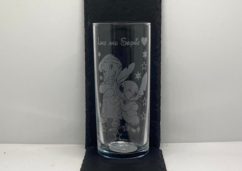 Disney Stitch, Angel And Lilo Highball Glass Designs Engraved And Personalised