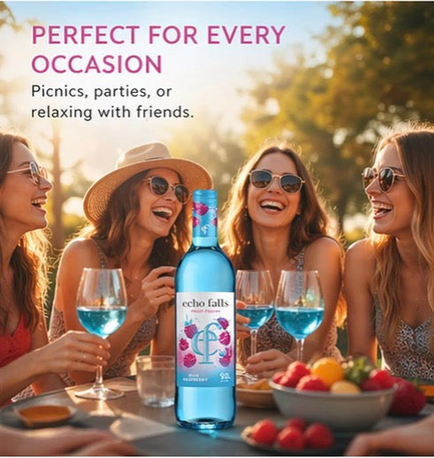 Echo Falls Fruit Fusion Blue Raspberry Wine Drink 9% ABV, 75cl Bottles (Case of 6) – Sweet Blue Raspberry Flavoured Fruit Wine, Ready to Serve, Party & Sharing Drink