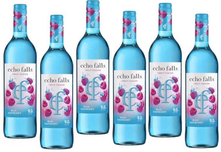 Echo Falls Fruit Fusion Blue Raspberry Wine Drink 9% ABV, 75cl Bottles (Case of 6) – Sweet Blue Raspberry Flavoured Fruit Wine, Ready to Serve, Party & Sharing Drink