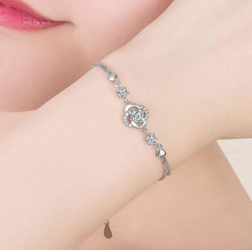 925 Sterling Silver Crystal Swirl Charm Bracelet Women Girls Jewellery